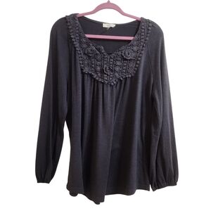 Etro Charcoal Gray Long Sleeve Tunic With Embroidery Size Large EUC